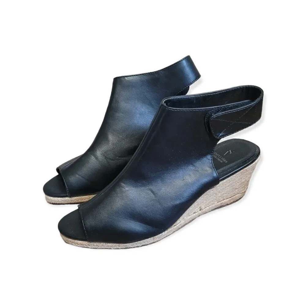Simply Vera Black Faux Leather Wedge With Open Toe